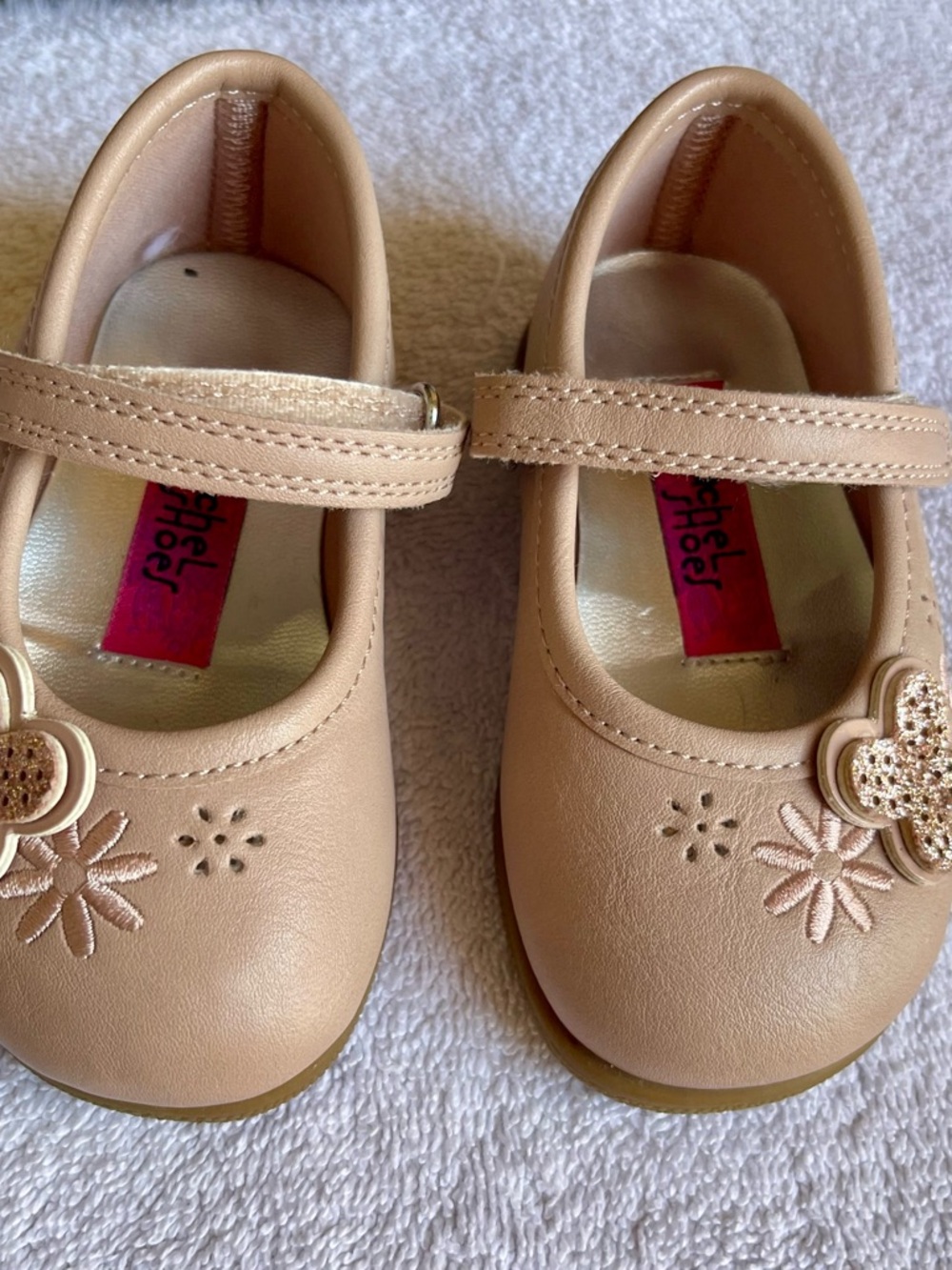 Rachel Shoes Pink Beige Mary Jane Floral Accent Baby Walker Shoes